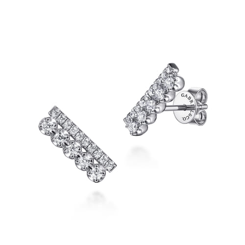 14K White Gold Diamond Double Row Stacked Ear Climber Earrings 14K White Gold Diamond Double Row Stacked Ear Climber Earrings