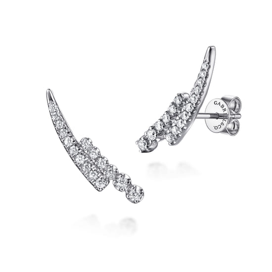 Gabriel - 14K White Gold Diamond Double Row Stacked Ear Climber Earrings 