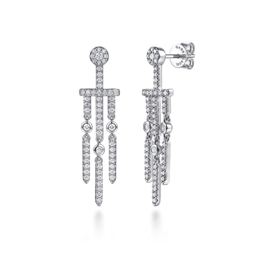 14K White Gold Diamond Drop Chandelier Earrings
