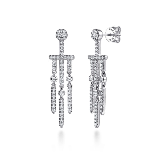 14K White Gold Diamond Drop Chandelier Earrings