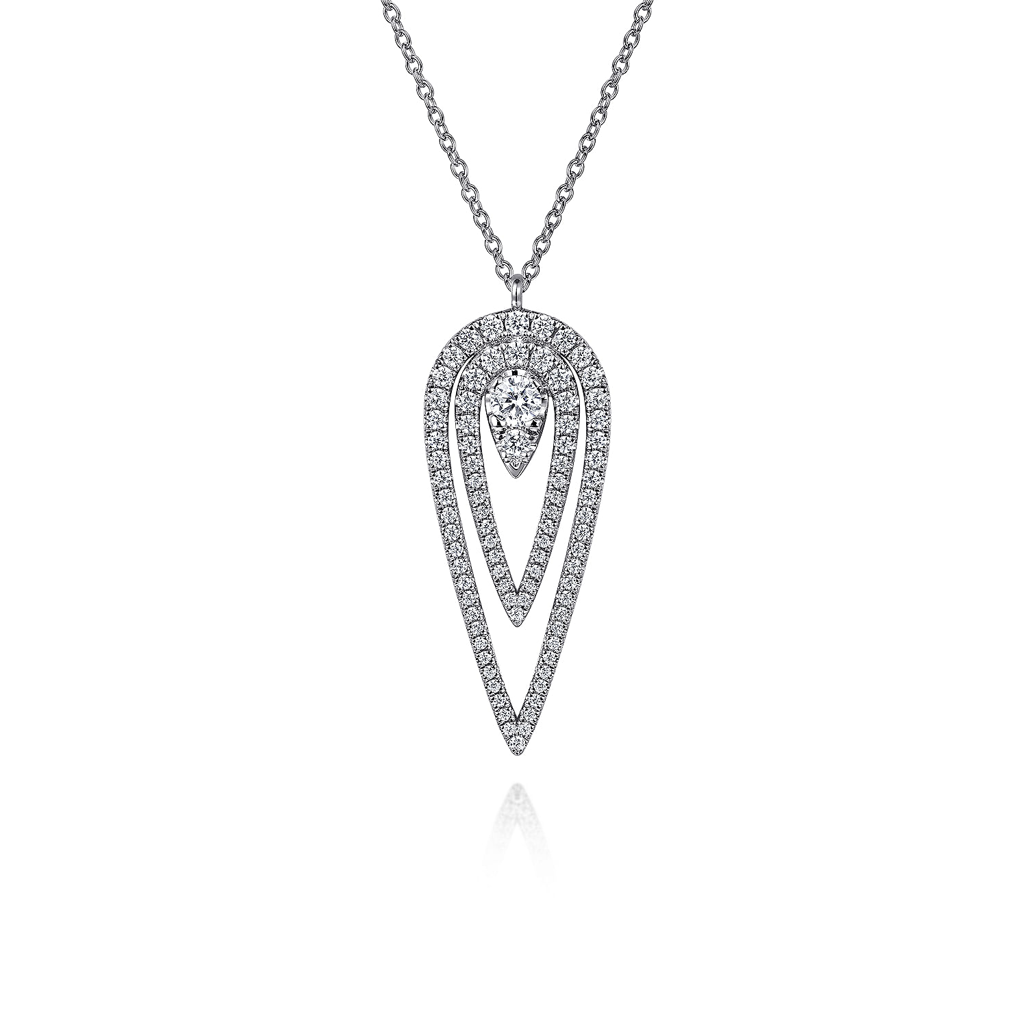 14K White Gold Diamond Drop Elongated Pear Shape Pendant Necklace