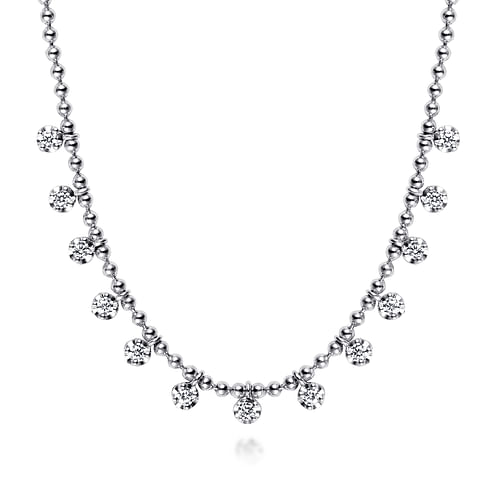 14K White Gold Diamond Drop Station Necklace