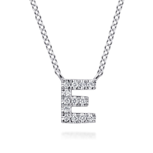 14K White Gold Diamond E Initial Pendant Necklace