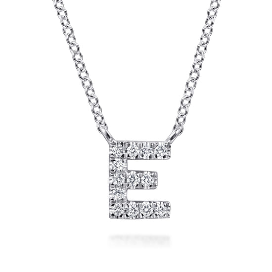 Gabriel - 14K White Gold Diamond E Initial Pendant Necklace