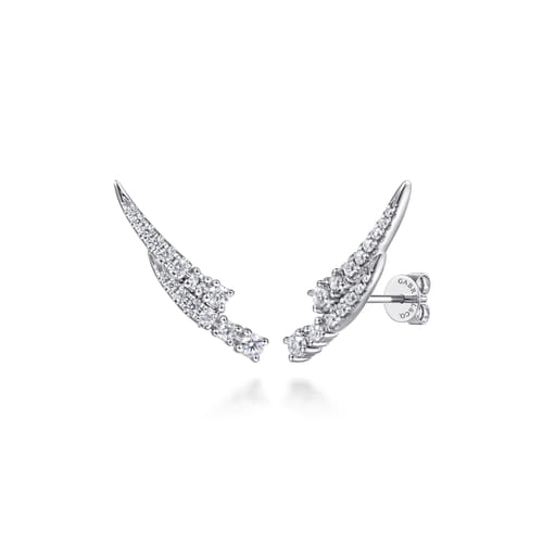 14K White Gold Diamond Ear Climber Earrings