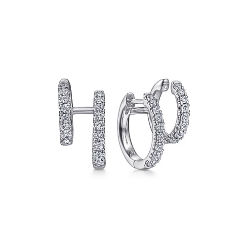 14K White Gold Diamond Easy Stackable Earrings