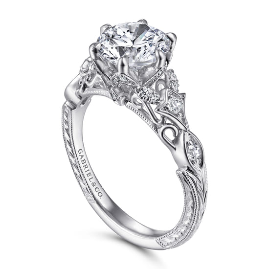 14K White Gold Diamond Engagement Ring angle 3