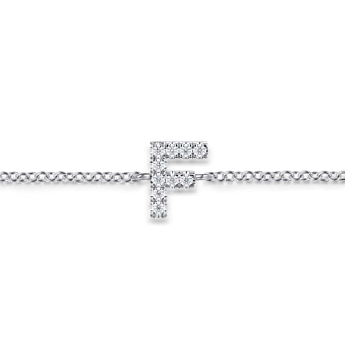 14K White Gold Diamond F Initial Chain Bracelet 14K White Gold Diamond F Initial Chain Bracelet
