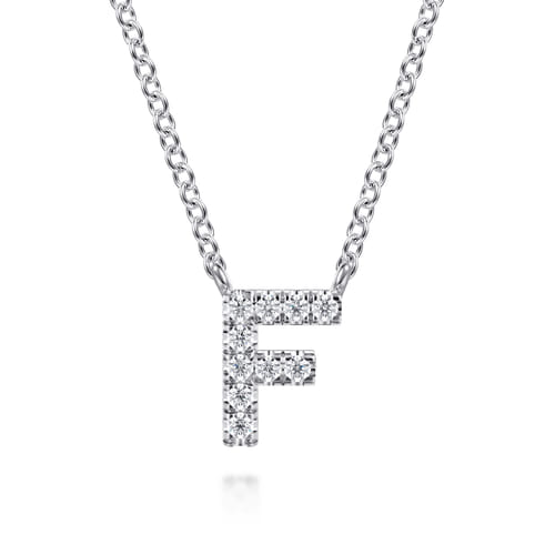 14K White Gold Diamond F Initial Pendant Necklace