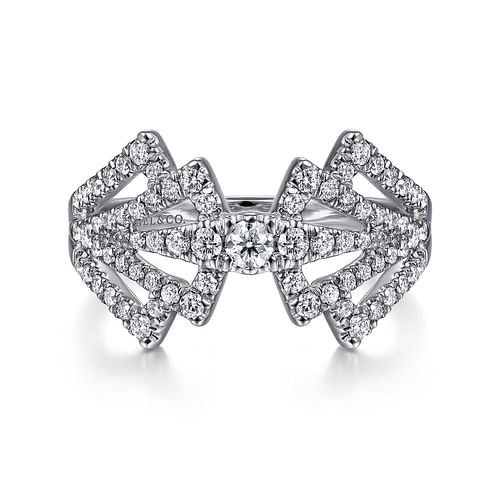 14K White Gold Diamond Fan Corset Ring