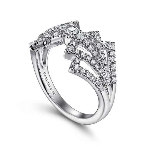 14K White Gold Diamond Fan Corset Ring