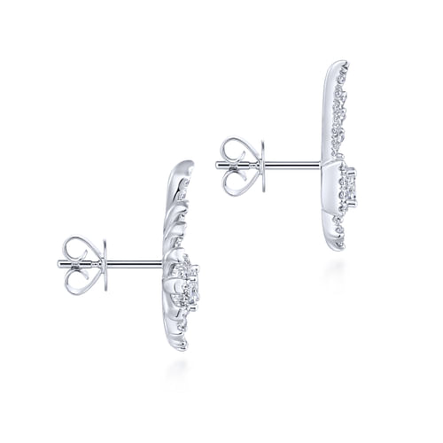 14K White Gold Diamond Fan Ear Climber Earrings