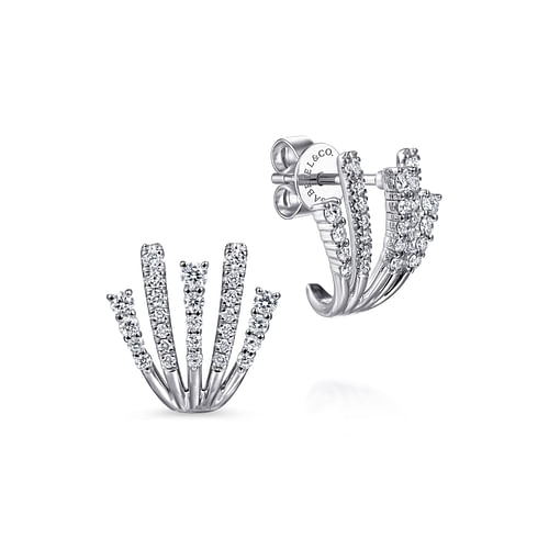 14K White Gold Diamond Fan Stud Earrings