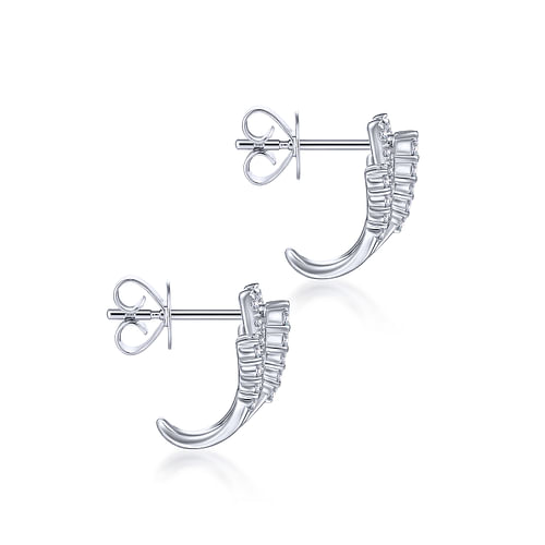 14K White Gold Diamond Fan Stud Earrings