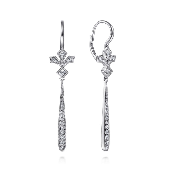 Gabriel - 14K White Gold Diamond Fan and Long Bar Drop Earrings