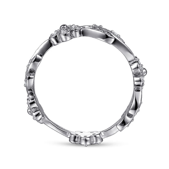 14K White Gold Diamond Floral Contoured Stackable Ring angle 2