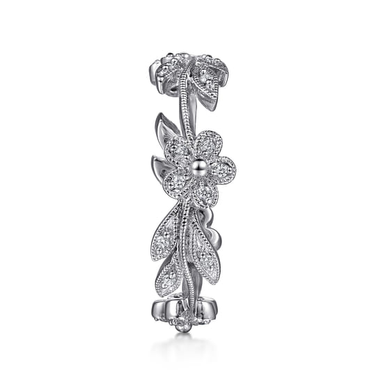 14K White Gold Diamond Floral Contoured Stackable Ring angle 4