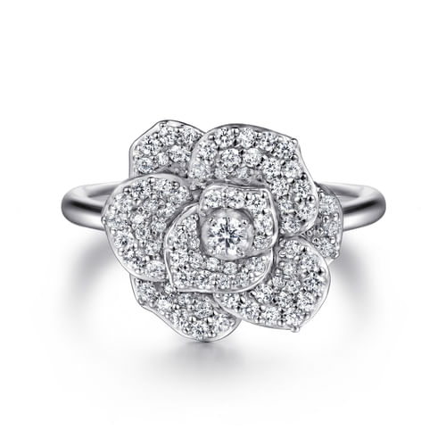 14K White Gold Diamond Floral Fashion Ring