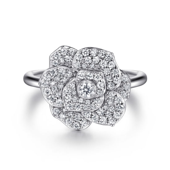 Gabriel - 14K White Gold Diamond Floral Fashion Ring