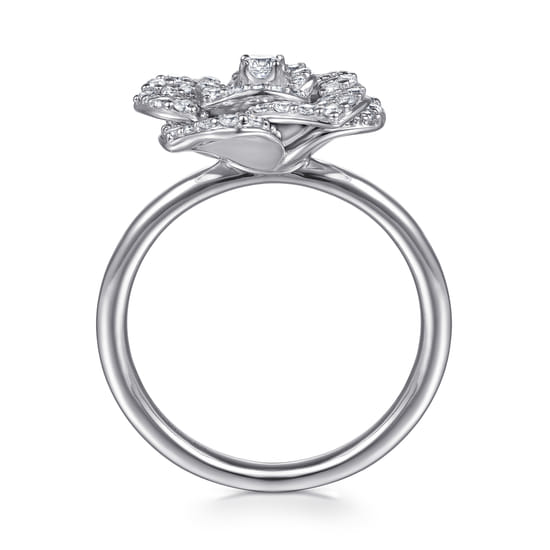 14K White Gold Diamond Floral Fashion Ring angle 2