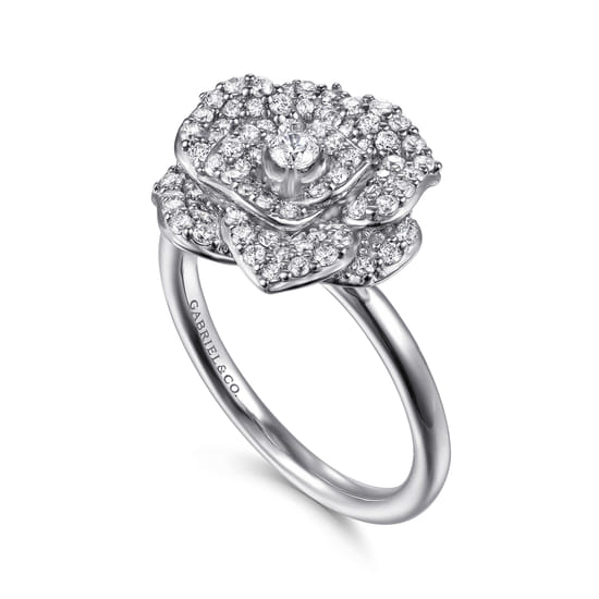 14K White Gold Diamond Floral Fashion Ring angle 3