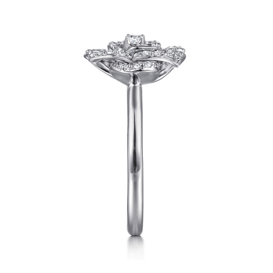 14K White Gold Diamond Floral Fashion Ring angle 4