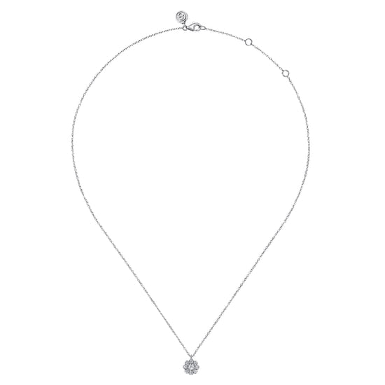 14K White Gold Diamond Floral Pendant Necklace angle 2