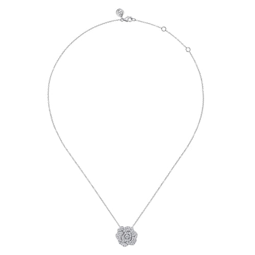 14K White Gold Diamond Floral Station Necklace