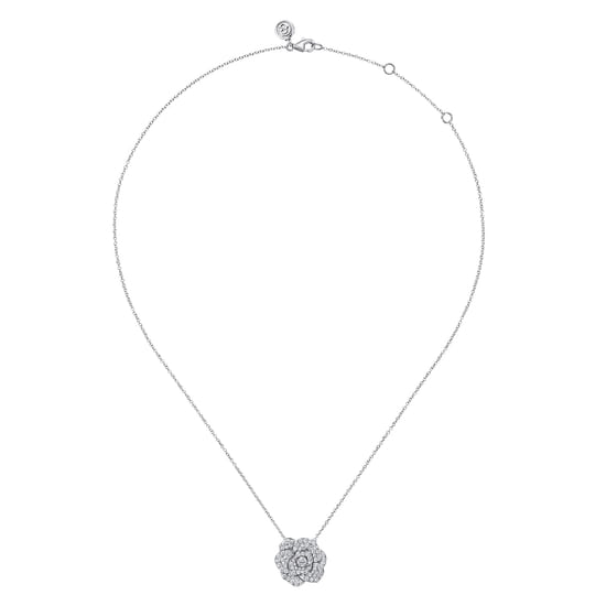 14K White Gold Diamond Floral Station Necklace angle 2