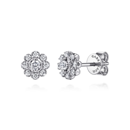 Gabriel - 14K White Gold Diamond Floral Stud Earrings