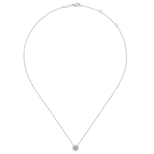 14K White Gold Diamond Flower Pendant Necklace