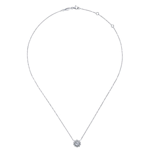 14K White Gold Diamond Flower Pendant Necklace