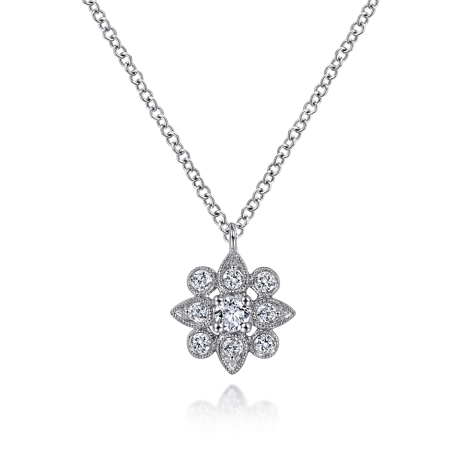 Gabriel - 14K White Gold Diamond Flower Pendant Necklace