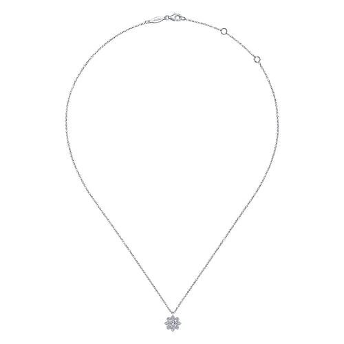 14K White Gold Diamond Flower Pendant Necklace