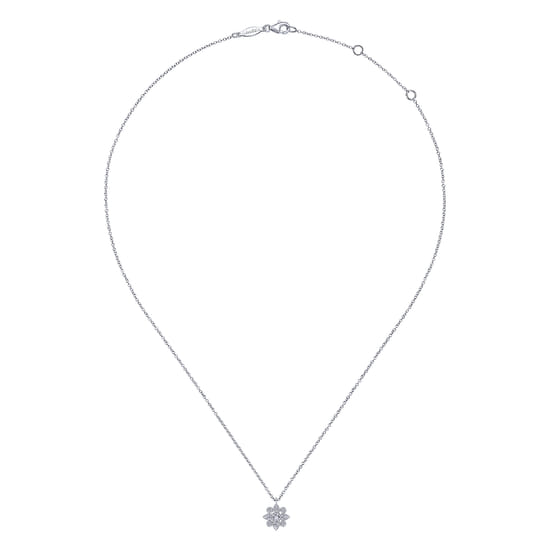 14K White Gold Diamond Flower Pendant Necklace angle 2