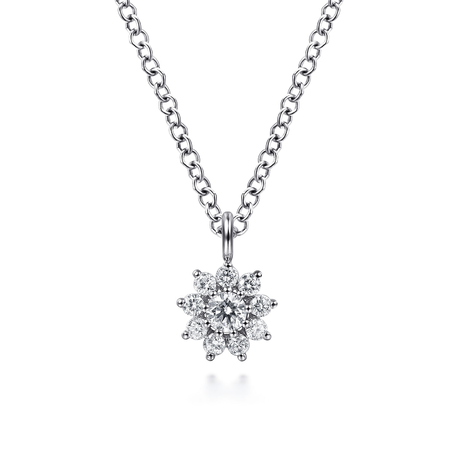 14K White Gold Diamond Flower Pendant Necklace