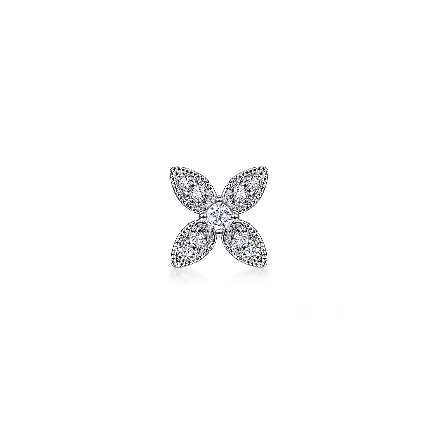 14K White Gold Diamond Flower Single Stud Earring