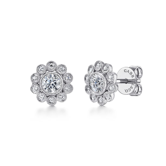 Gabriel - 14K White Gold Diamond Flower Stud Earrings