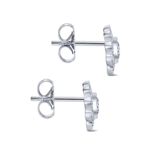 14K White Gold Diamond Flower Stud Earrings