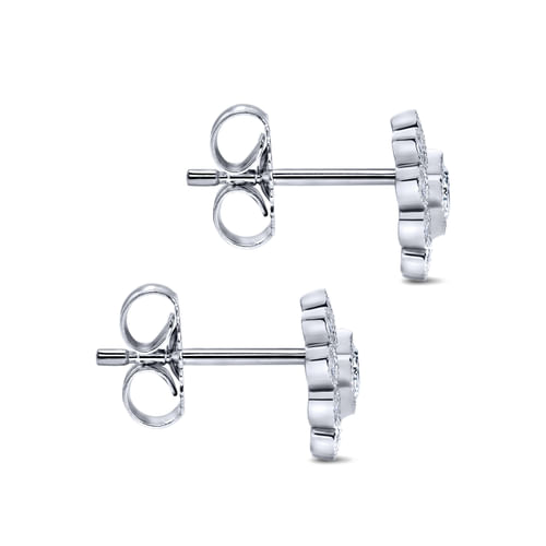 14K White Gold Diamond Flower Stud Earrings
