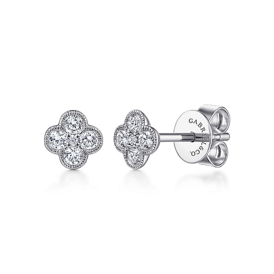 Gabriel - 14K White Gold Diamond Flower Stud Earrings