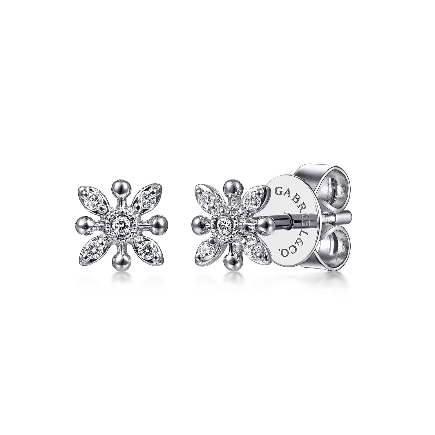 14K White Gold Diamond Flower Stud Earrings