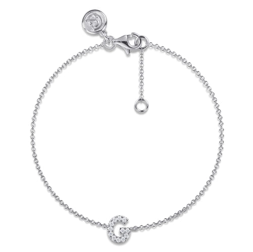 14K White Gold Diamond G Initial Chain Bracelet