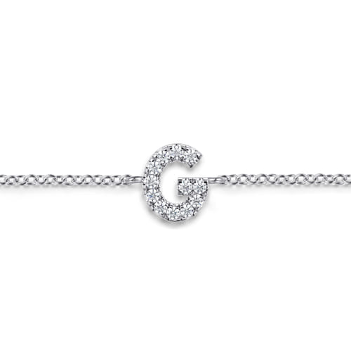 14K White Gold Diamond G Initial Chain Bracelet