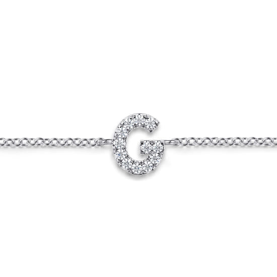 14K White Gold Diamond G Initial Chain Bracelet angle 2