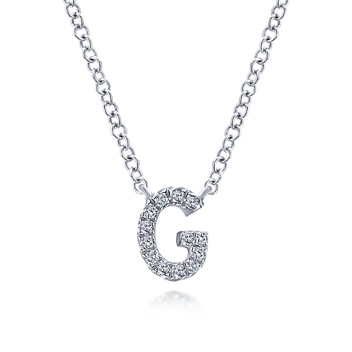 14K White Gold Diamond G Initial Pendant Necklace