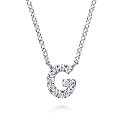 14K White Gold Diamond G Initial Pendant Necklace