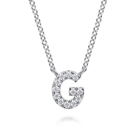 Gabriel - 14K White Gold Diamond G Initial Pendant Necklace