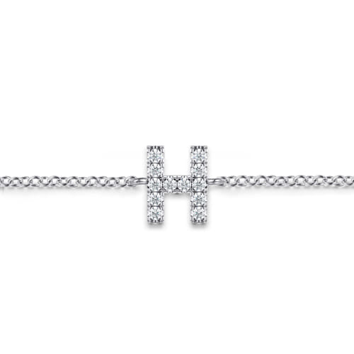 14K White Gold Diamond H Initial Chain Bracelet