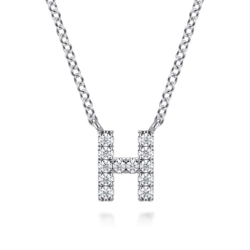 14K White Gold Diamond H Initial Pendant Necklace